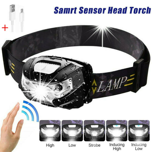 USB Rechargeable Motion Sensor LED Headlamp Headlight Head Torch Camping Running